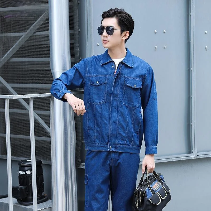 

Lightweight Cotton Denim Workwear Suit for Men Breathable Wear-Resistant Construction Site W Labor Protection C...
