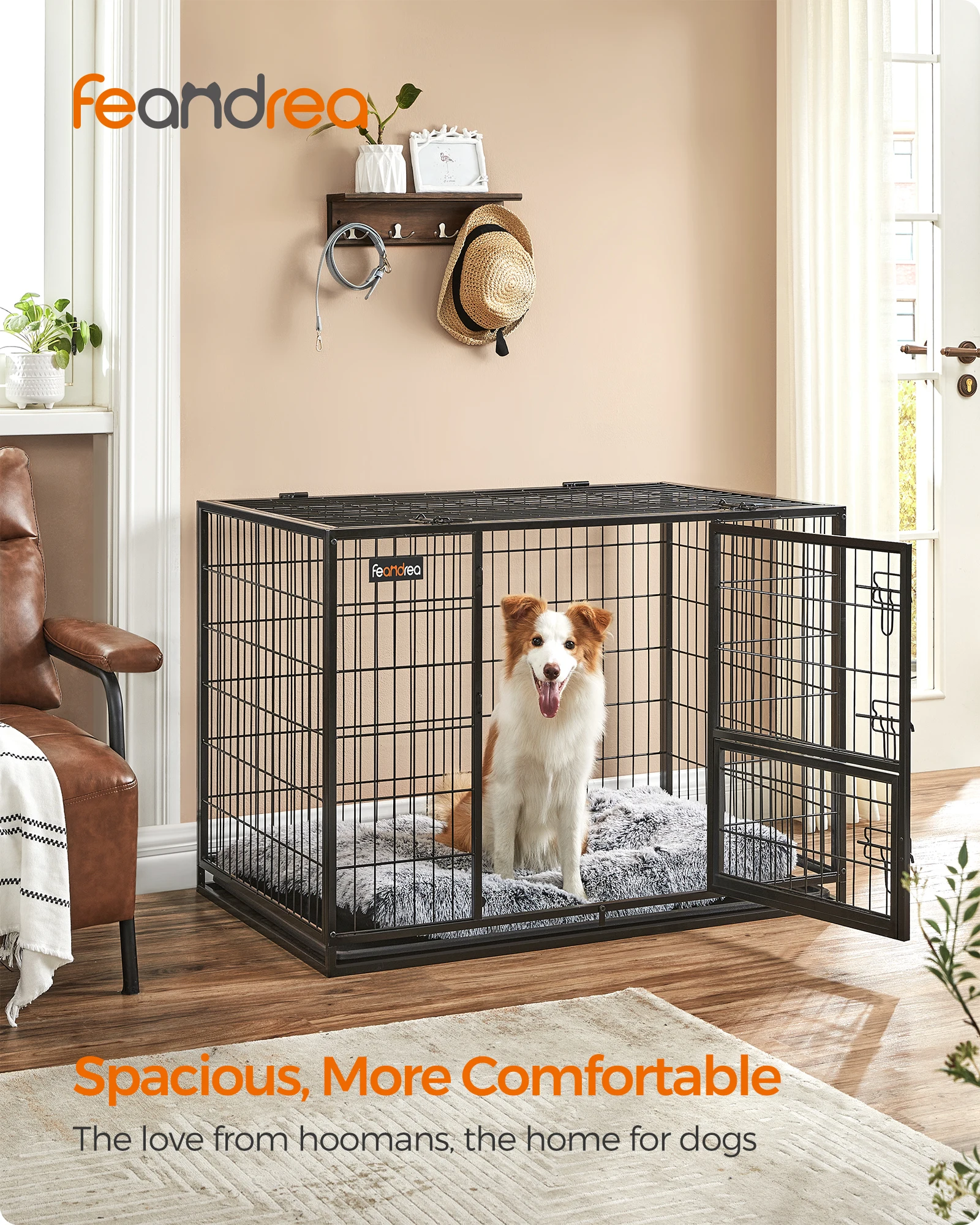 Feandrea Heavy-Duty Dog Crate, Dog Cage, for Large and Medium Dogs, Double Removable Door, Easy Cleaning, Pet Cage, XL