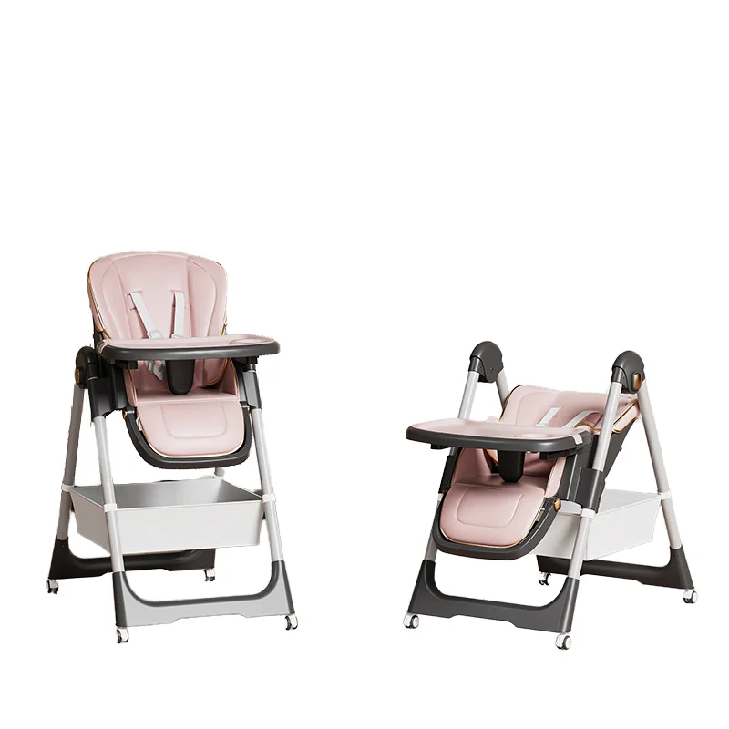 

Adjustable Baby High Chair Safety Seat PU Cushion Detachable Tray Portable Foldable Feeding Dining Baby High Chair