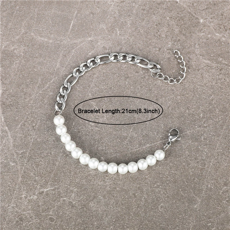 D&Z Hip Pop Pearl Beaded Cuban Chain Bracelet For Men Women Fashion Stainless steel Rapper Charm Jewelry Birthday Gift