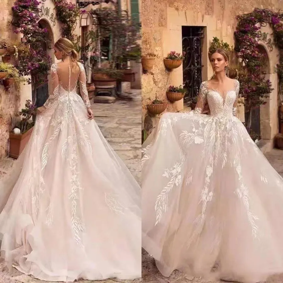 Vestido De Noiva с аппликацией, сексуальное свадебное платье с глубоким v-образным вырезом, Vestidos De Novia, винтажное свадебное платье с длинными рукавами, индивидуальное платье De Mariée