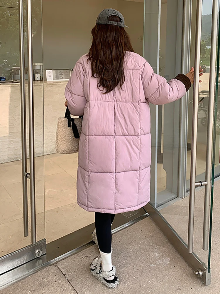 Vielleicht 2024 New Korean Style Spliced Collar Long Parkas Winter Puffer Jacket For Women Clothes Down Cotton-padded Coat