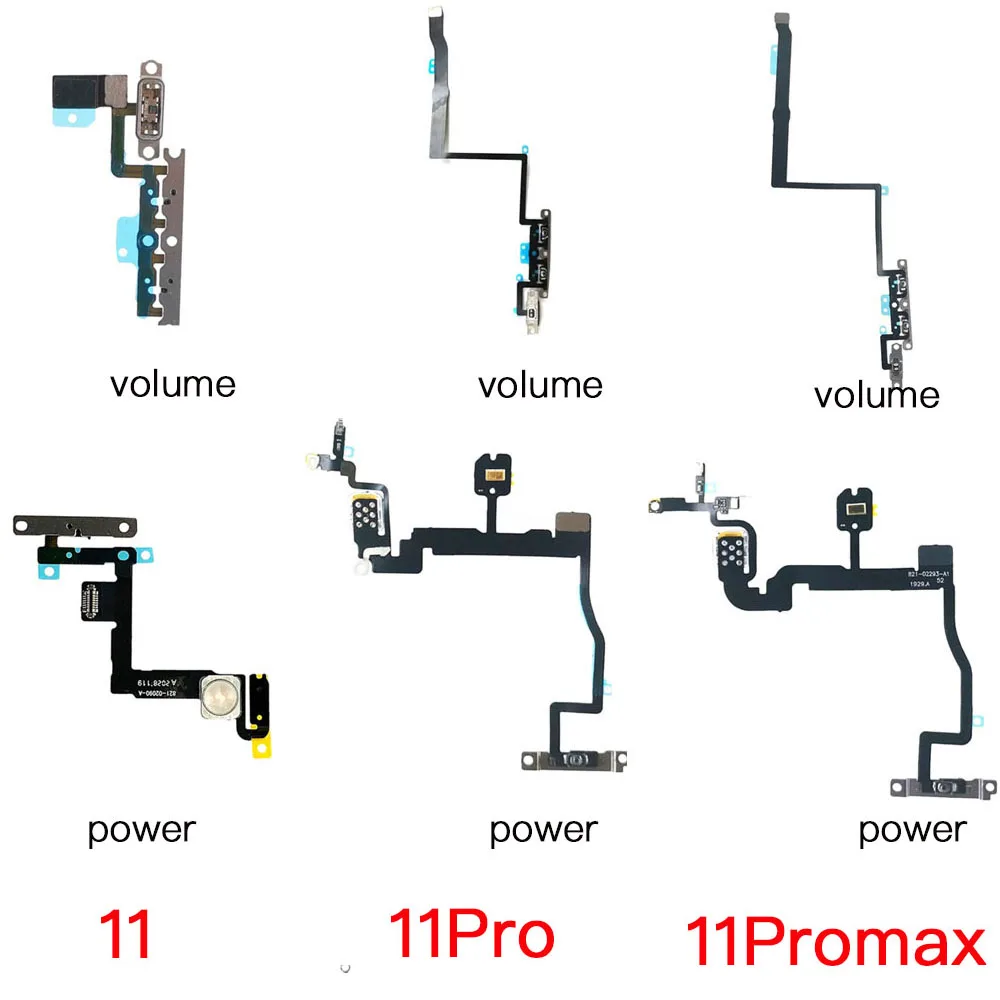 Power Volume Button Silent Flex Cable for iPhone 11 Pro X XR XS Max With Mic Flash LED Light Repair Replacement