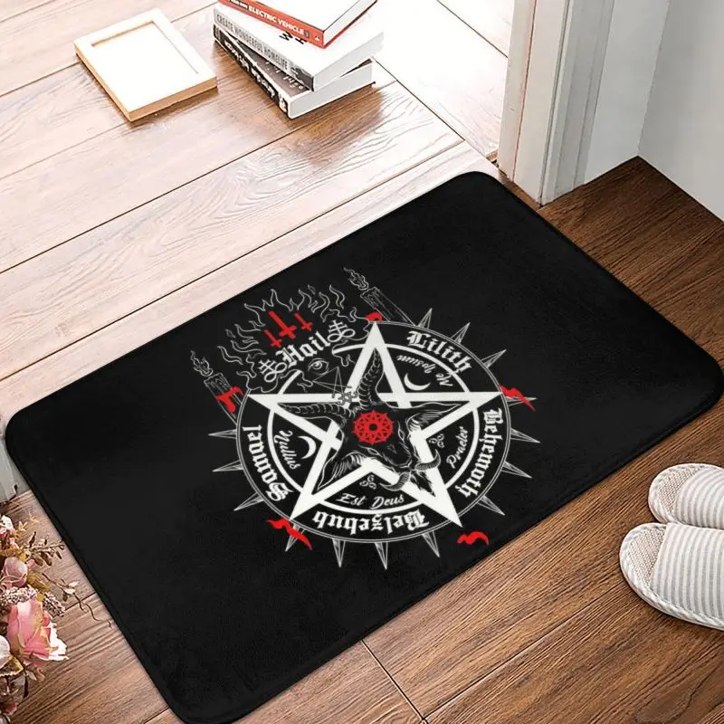 Satanic Baphomet Leviathan Cross Doormat Mat Anti-Slip Satan Devil Pentagram Bathroom Kitchen Garage Rug Carpet 40*60cm