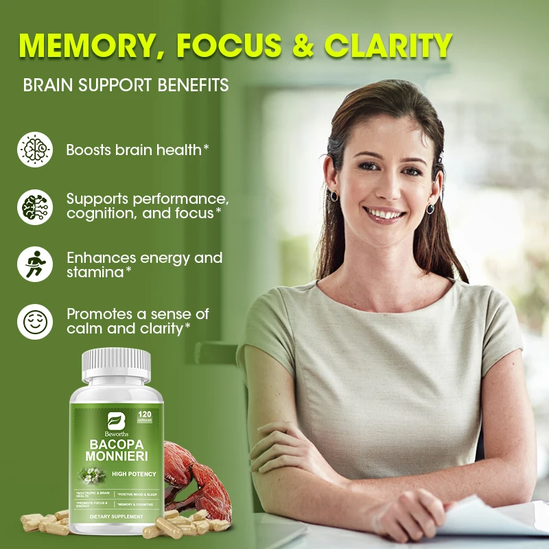 BEWORTHS Bacopa Monnieri Capsules for Brain Health Supporting Calmness Support Cognition and Focus Enhances Energy and Stamina