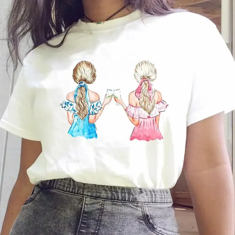 Fashion T Shirt Women Tee Graphic Friends Love Sister Lady Top Female Cartoon Friendship T-shirt Print Short Sleeve Clothing