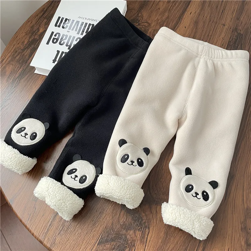 Baby's Winter Leggings Outwear Pants for Girls Aged 2-7  Lamb Fleece Integrated Warm Pants Ultra Thick Elastic Tight Pants