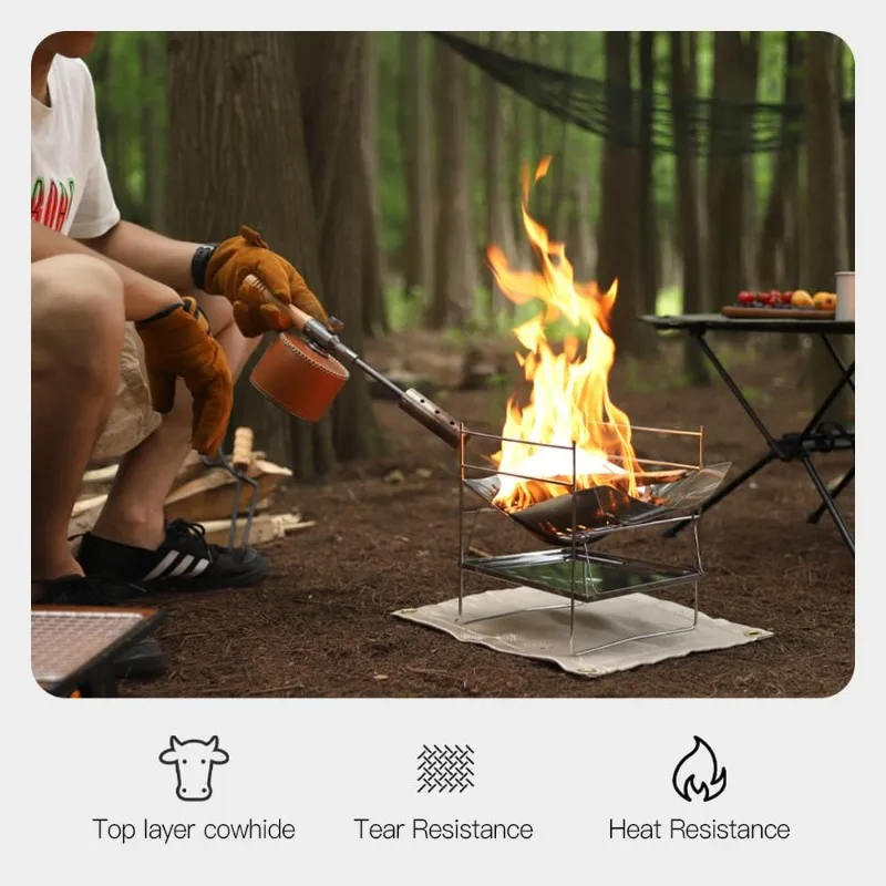 Outdoor BBQ Grilling Heatproof Flame-retardant Gloves Cowhide High-temp Resistant Welding Gloves Durable Camping Protective Gear - view 5
