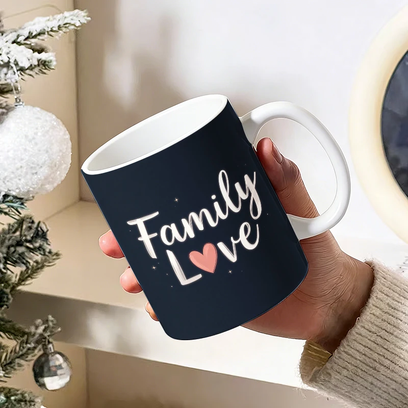 

'Family Love' minimalist letter ceramic mug with handle, coffee cup, milk cup, office tea cup, drinking cup, gift for friends