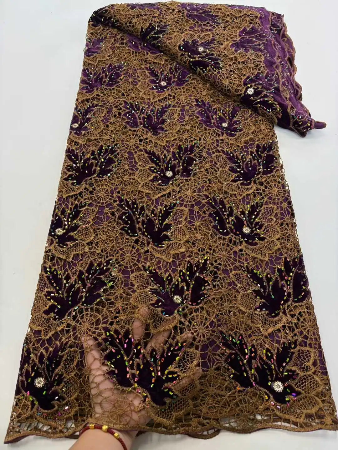 

Новая гипюровая кружевная ткань с бусинами и камнями, горячая распродажа, 2025, африканская нигерийская французская ткань для элитного свадебного платья для шитья невесты