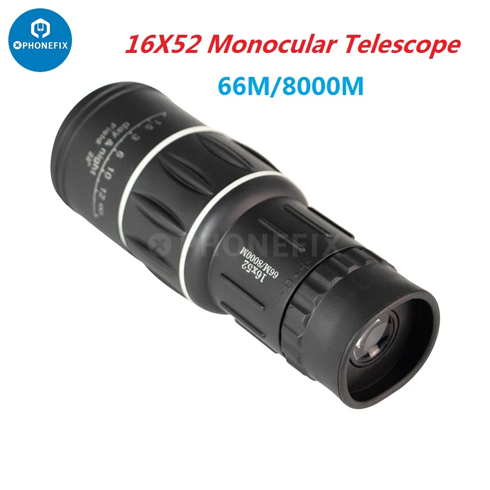 Portable 16X52 Monocular Telescope Handheld Dual Focus Zoom Binoculars 66m/8000m HD Scope for Outdoor Watching Hunting Fishing