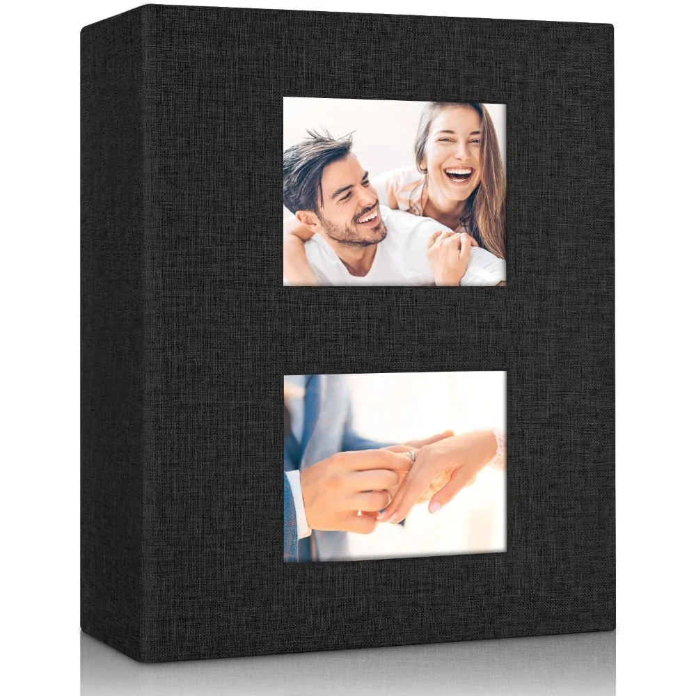 

Photo Album 4x6 200 Pockets for Wedding Gifts, Linen Hardcover Memory Book with Front Window for Family Anniversary School Baby