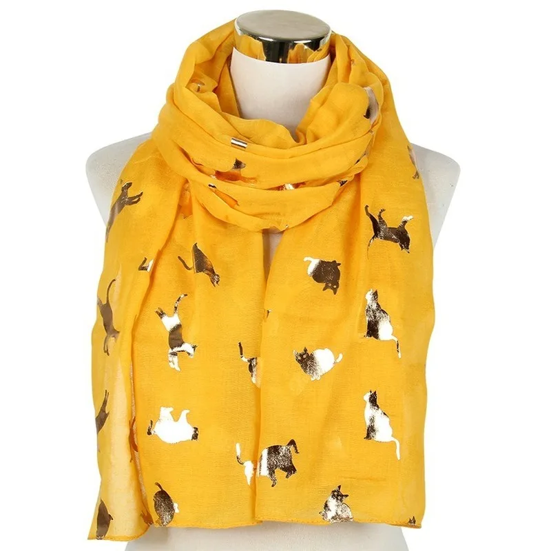 Woman Scarf Fashion Scarves Cotton Kitty Gold Stamp Printing Neck Scarf Shawl Lady Accessory Sports Dust-proof Neckerchief