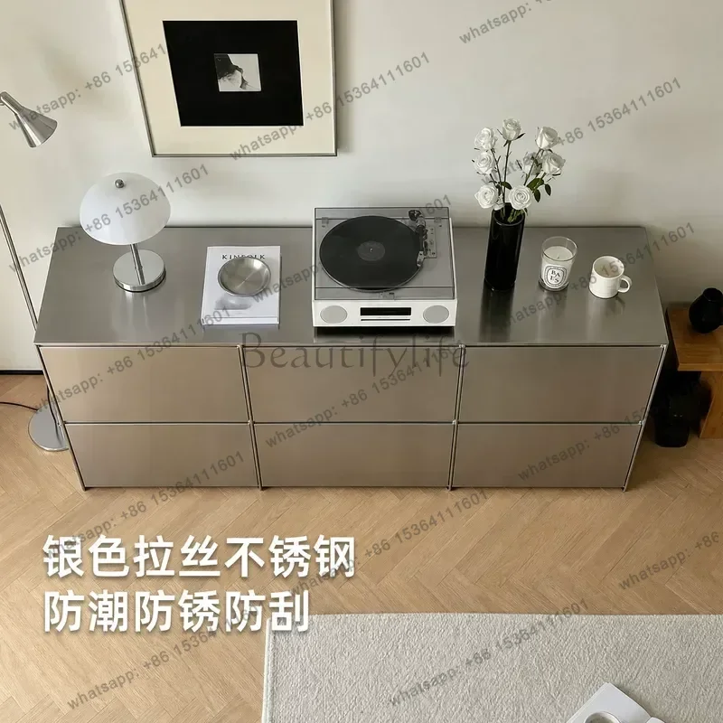 PG Brushed Stainless Steel Locker 6 Bucket Cabinet Minimalist Floor to Ceiling Storage Side Cabinet for Living Room Entrance