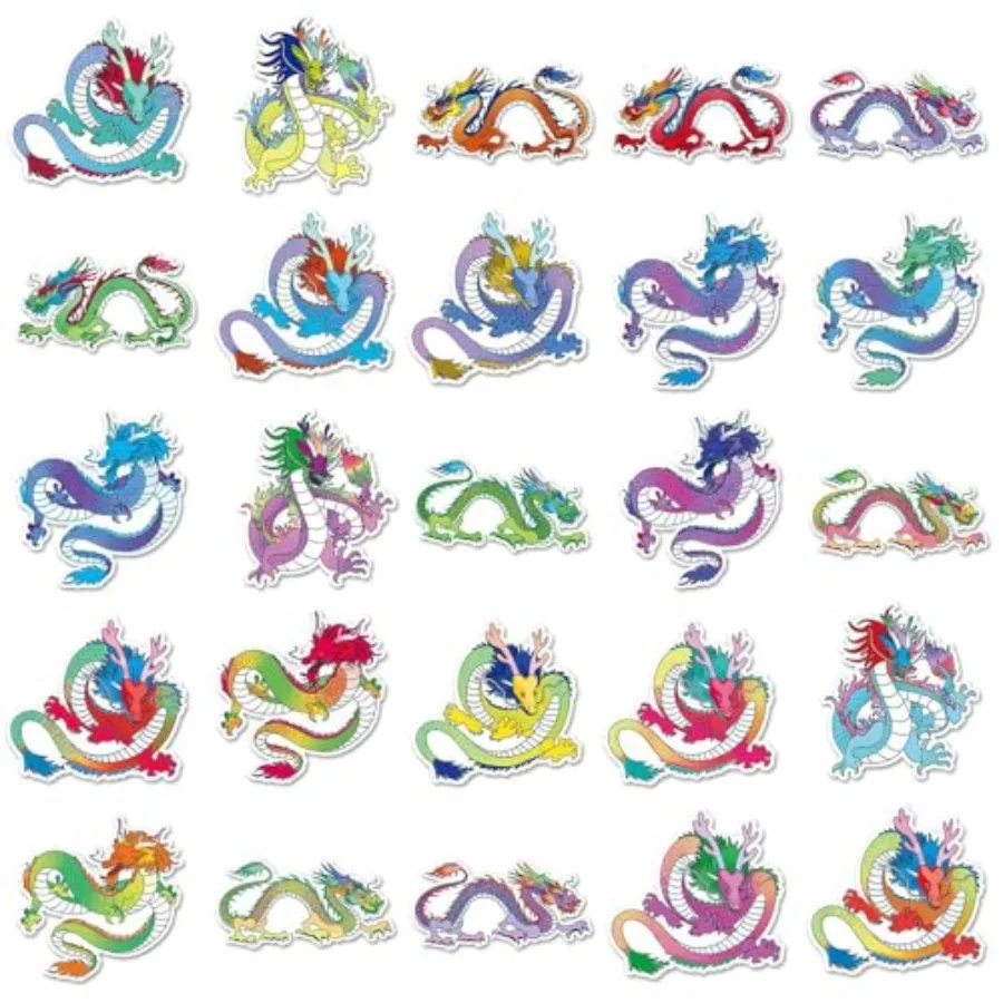 Chinese Dragon Stickers 50PCS Colourful Vinyl Loong Style Waterproof Laptop Travel Map Stickers for Water Bottles Graffiti Pack view 4