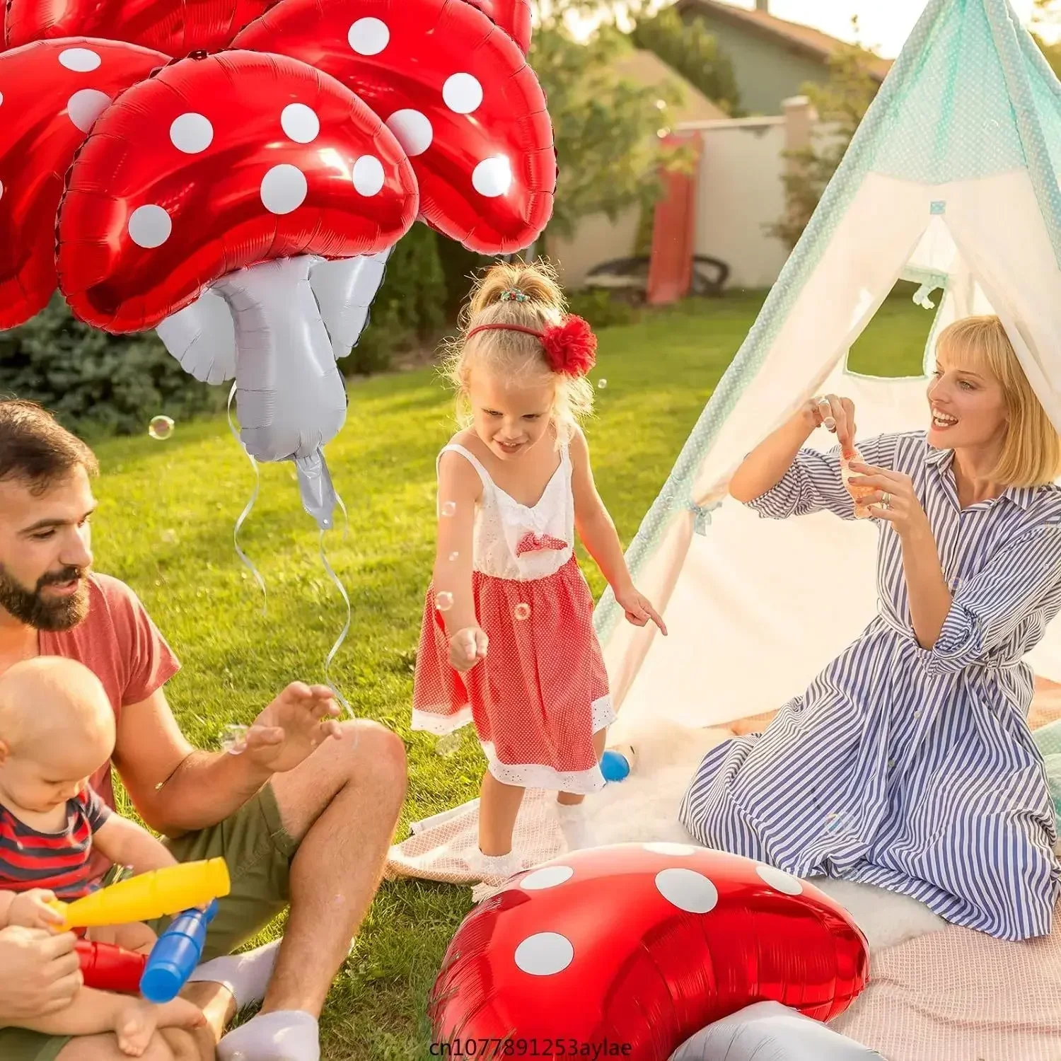 Red Mushroom Foil Balloons Supplies for Fairy Garden Themed Party Forest Plant Autumn Outdoor Decoration Air Globos