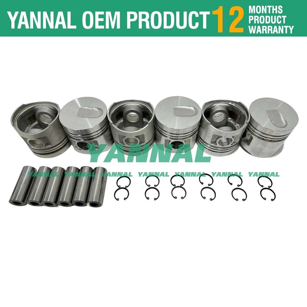 6 Sets STD Piston Set (Pin & Clip) W Rings Fits For Mitsubishi S6E S6E2 Engine