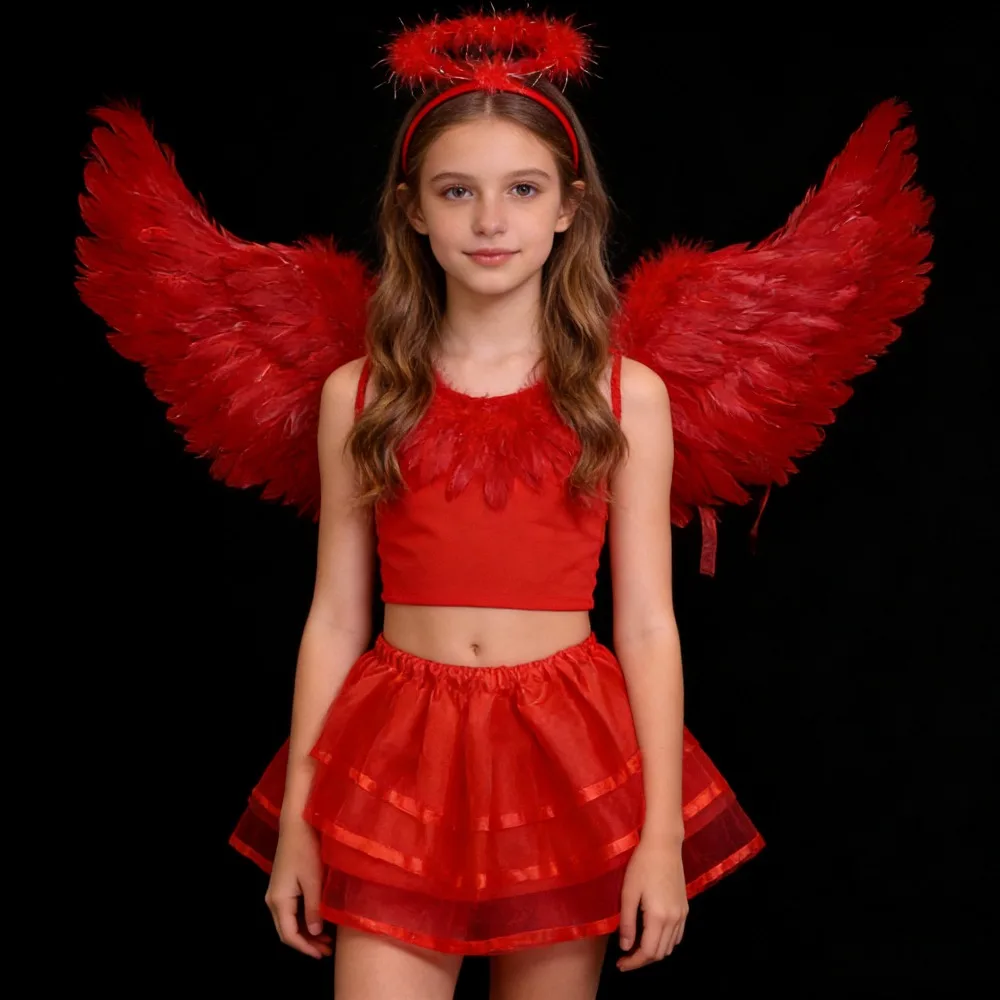 

Детский костюм для девочек: крылья ангела с перьями, ободок, юбка-пачка из тюля, волшебная палочка, для вечеринок, свадеб, Хэллоуина, Рождества
