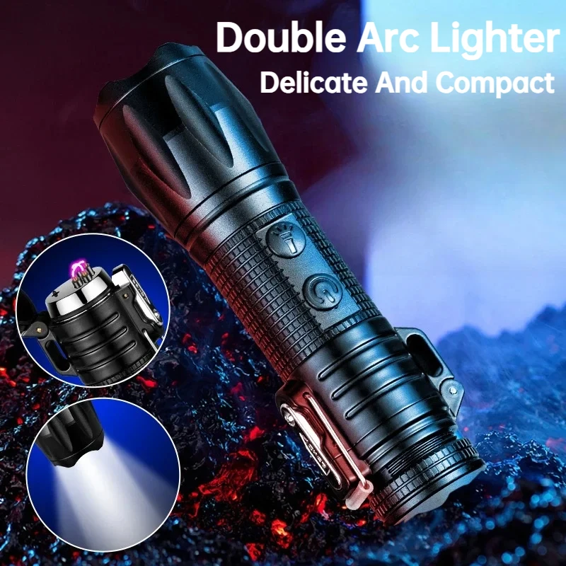 Portable Double Arc Lighter Outdoor Waterproof Lighting Plasma Pulse Electric Lighter with USB Rechargeable Smoking Accessories