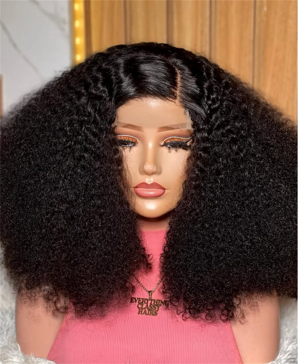 Мягкий 26-дюймовый натуральный черный бесклеевой длинный странный вьющийся парик с глубоким кружевом спереди для женщин с волосами ребенка, предварительно выщипанные на каждый день