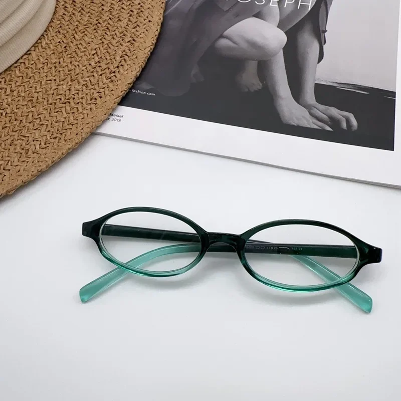 Y2K Retro Oval Glasses Women Girls Red Green Frame Glass Eyewear Decorative Computer Anti-blue Eyeglasses with Seaside Driving