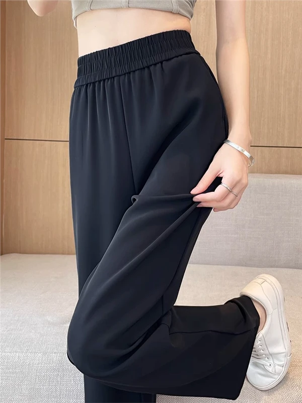 Ice Silk Wide Leg Pants Women's Thin Summer New Quick Dry High Waist Draped Slim Straight Casual Suit Pants Sun Protection