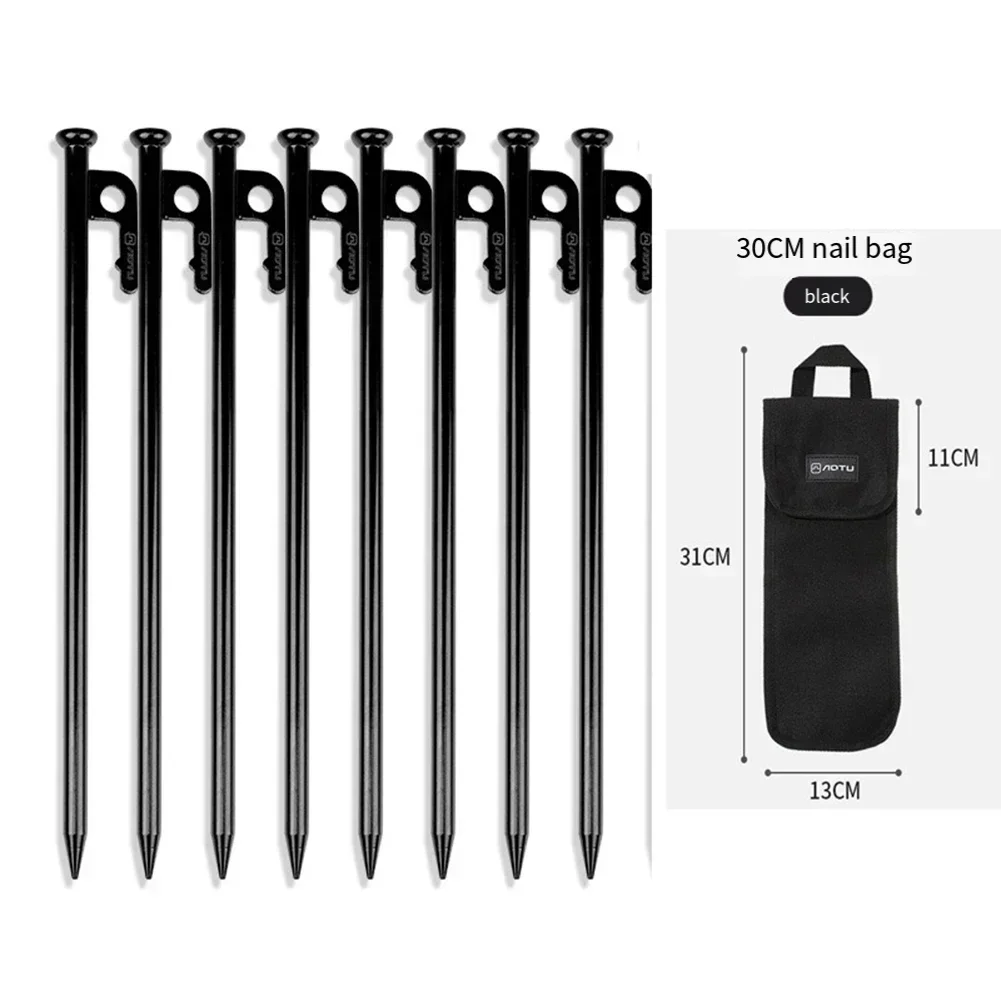 

Camping Setup 30CM Ground Nails Camping Stakes Heavy Duty Tent Stakes Barbecue Black Ergonomic Pull-Tab Design