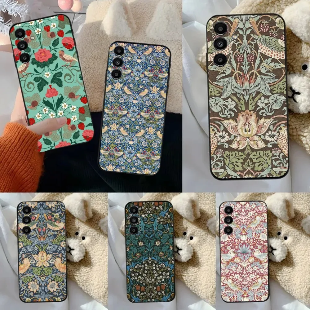 

Strawberry Thief Phone Case For Samsung S24,23,22,30,21,10,9,Ultra,Plus,Lite,FE,5G Black Soft Case