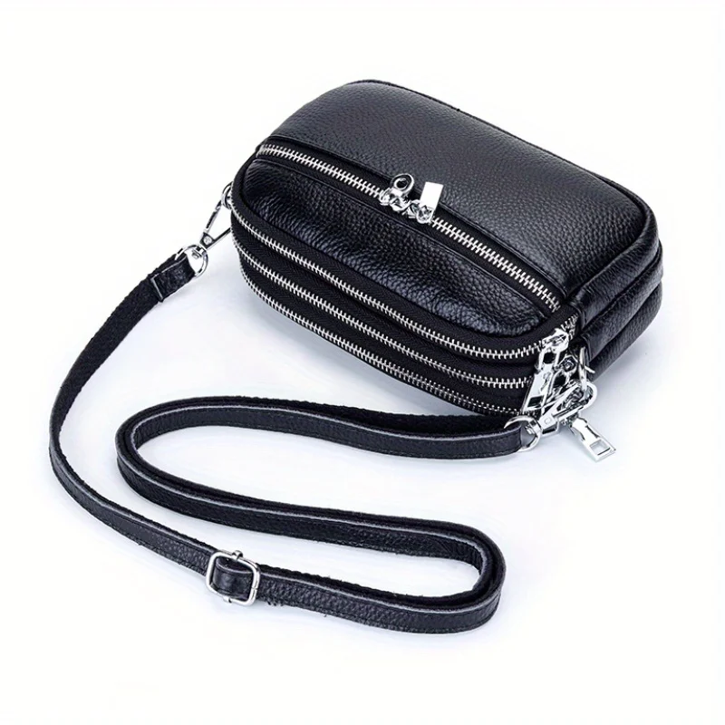 가죽 여성 가방, 새로운 패션 대용량 3층 지퍼 싱글 숄더 크로스바디 백, 다용도 캐주얼 스퀘어 백