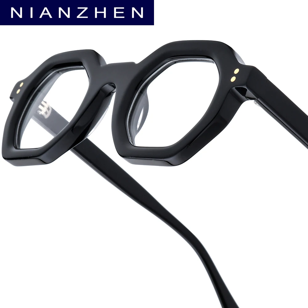 NIANZHEN Acetate Eyeglasses Frame Men New Polygon Brand Design Glasses Women Retro Vintage Eyewear Japanese Spectacles 29002