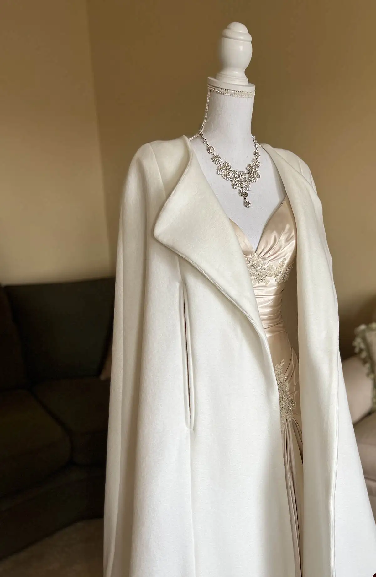 Cape de mariage vintage pour patients, veste longue en fibres, blanc ivoire, surdimensionné, accessoires de fête de mariée