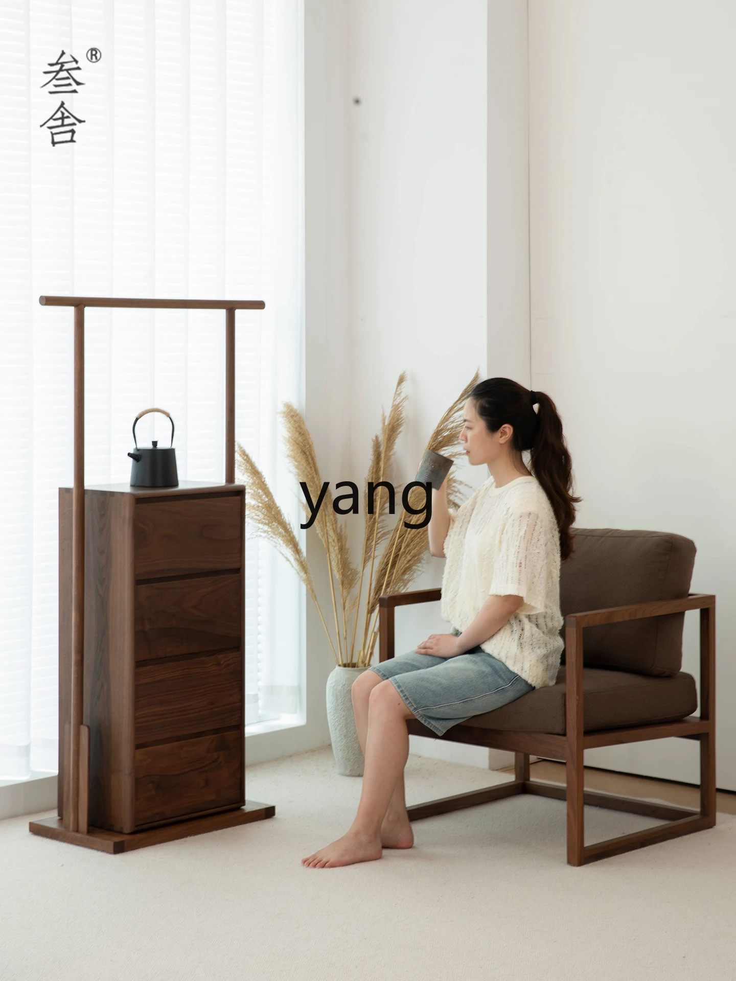 LCX Black Walnut Solid Wood Four-Drawer Tea Room Storage Cabinet Tea Leaf Storage Cabinet Small Low Shelf