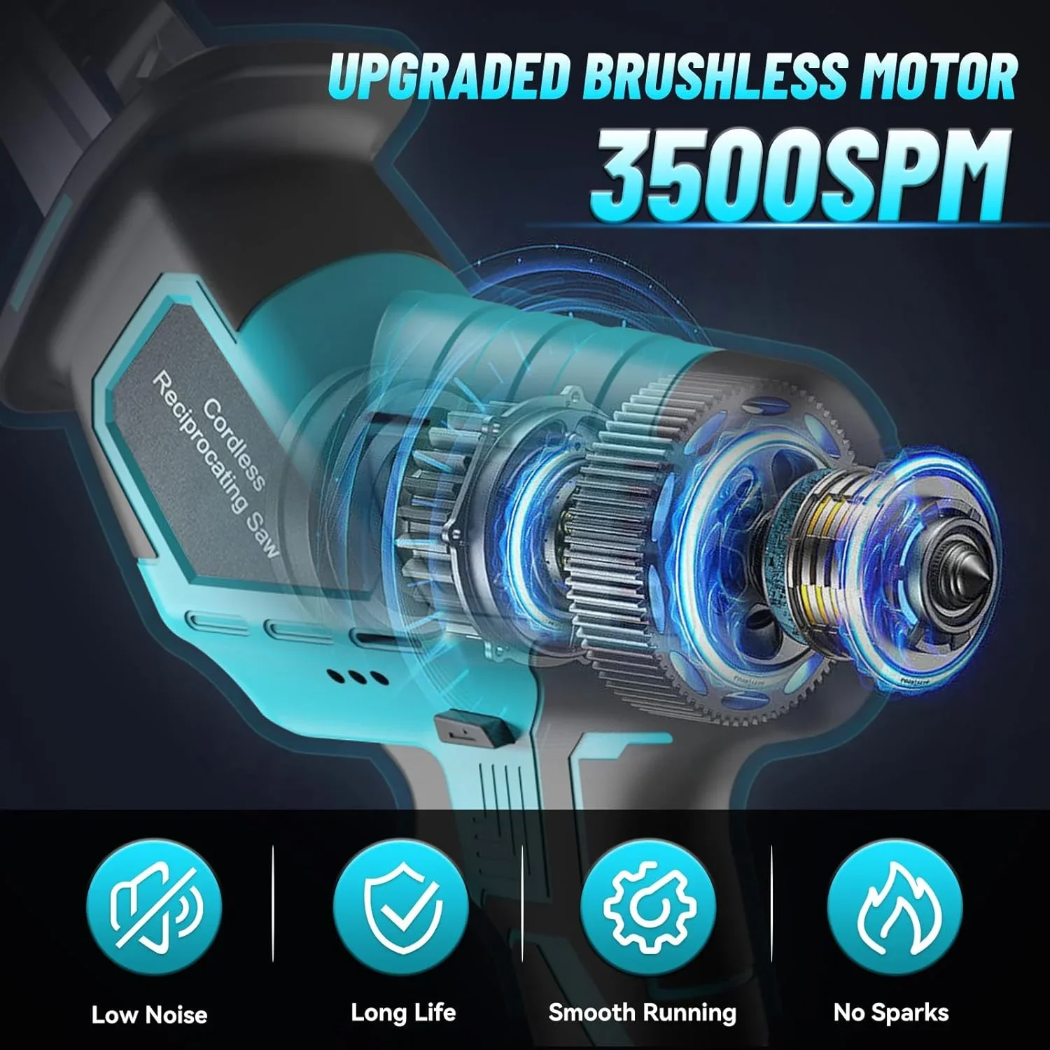 Scie alternative sans fil sans balais pour la coupe du bois et du métal avec 4 lames, compatible avec batterie Makita 18V, sans batterie