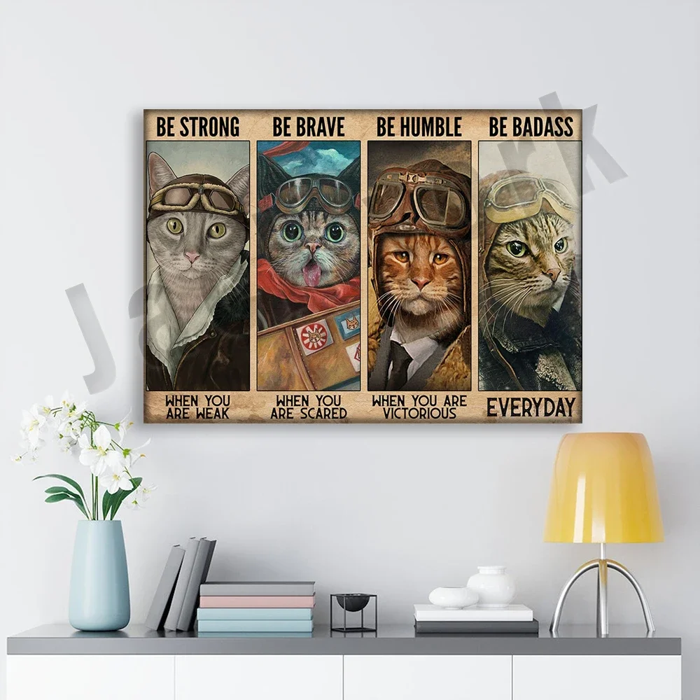 cat pilot pilot flyer skydiving poster be strong when you are weak poster home life decorating poster