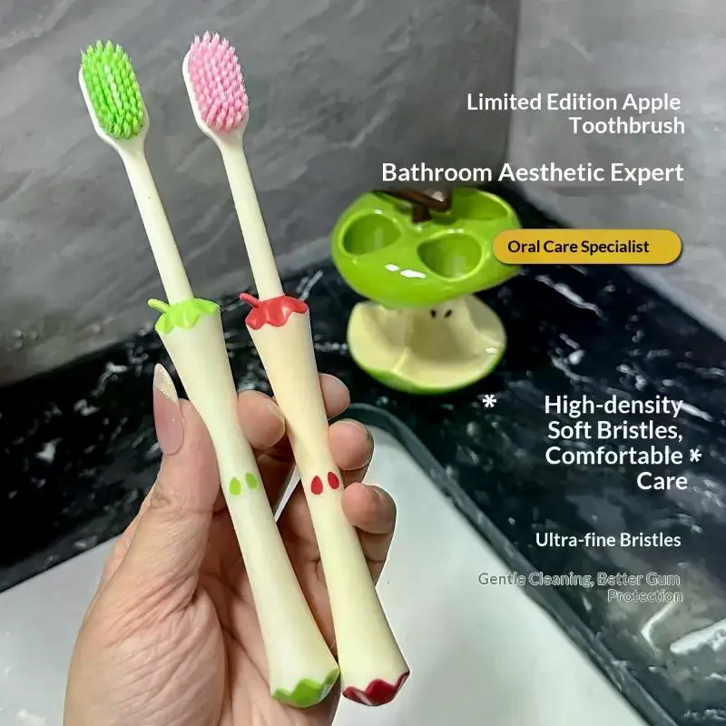 2Pcs/set Cute Fruit Core Soft Bristle Toothbrush Wide Head Gentle Gum Care Non Slip Handle For Kids Adults Oral Care Home Use