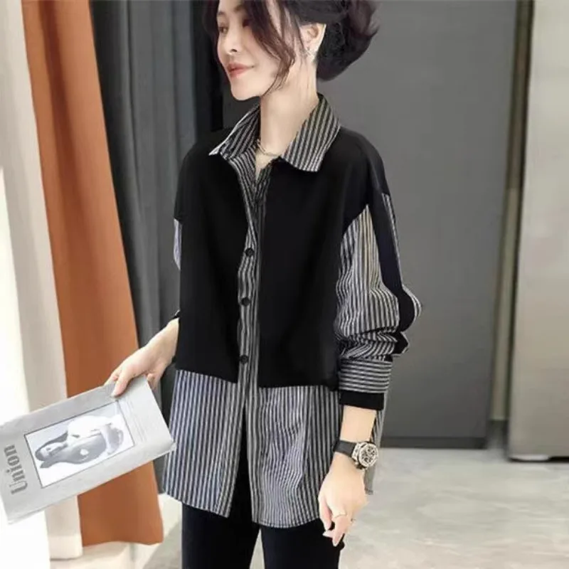 

Two-Piece Long-Sleeved Shirt for Women 2024 Early Spring New European Station Loose Hong Kong Style Fashion Tops Tide