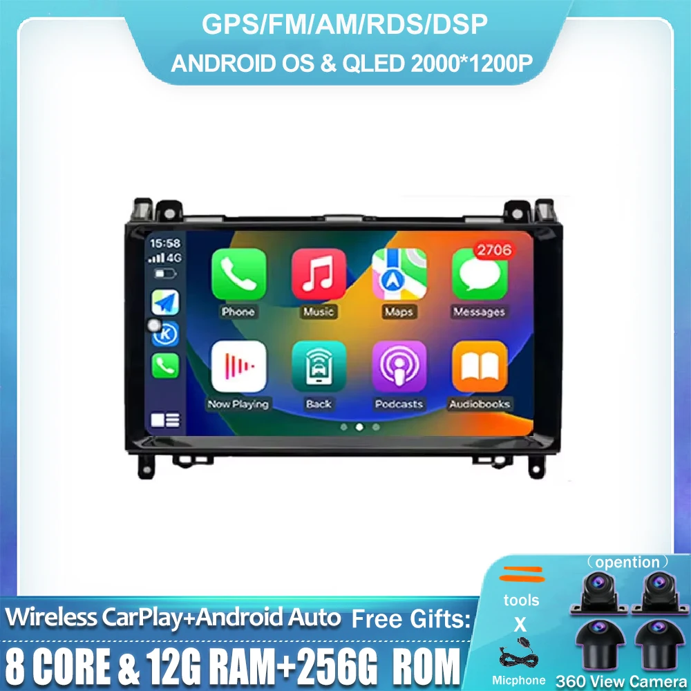 

9 Inch Android 14 For Mercedes Benz W169 W245 W639 W906 Sprinter B160 B170 B200 Car Radio Multimedia Player DSP Auto Carpla