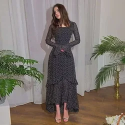 Eid Muslim Party Dress Women Polka Dot Ramadan Chiffon Long Dress Belt Morocco Kaftan Vestidos Largos Dubai Robe Jalabiya 2024