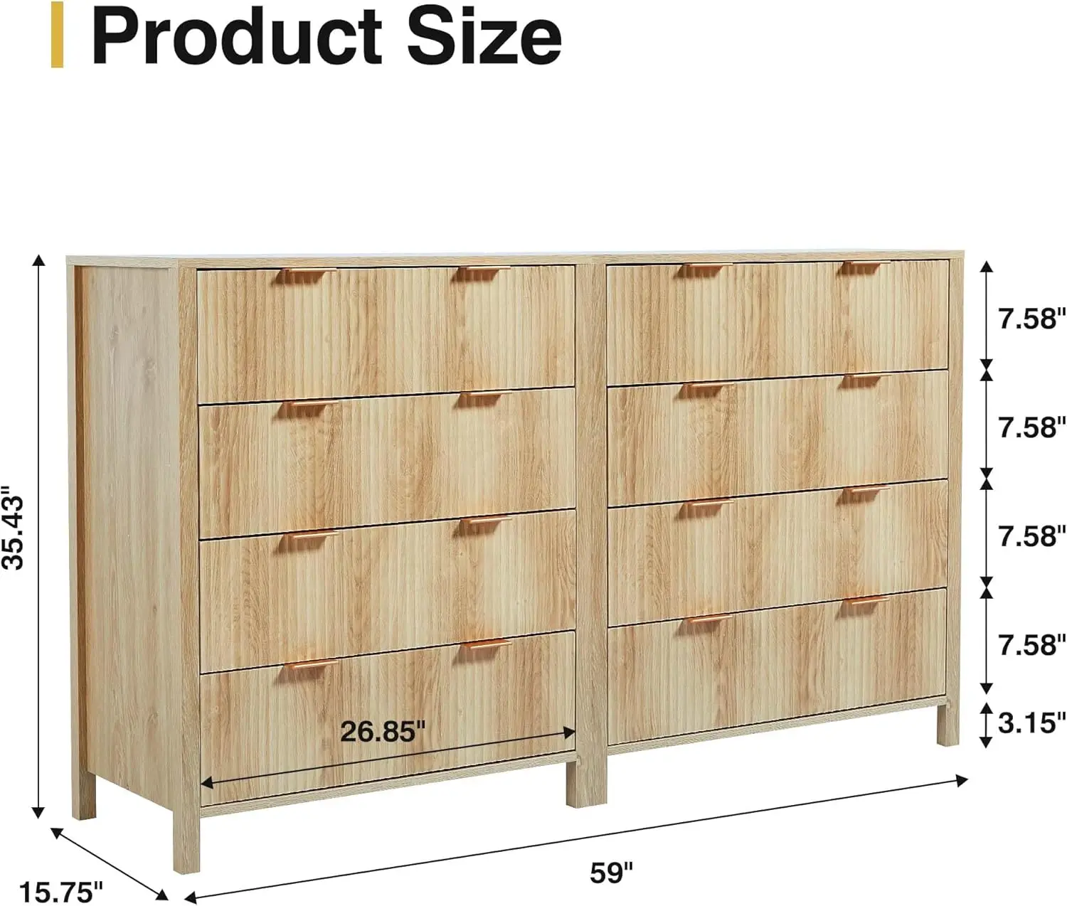 Drawer Double Dressers for Bedroom with Waveform Fluted Panel Design, Wide Chest of Drawers,Wood Storage Dresser Chest of Drawer