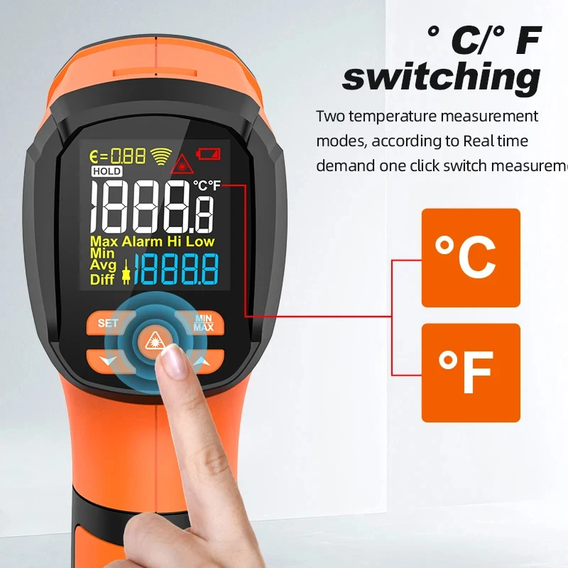 Imagem -04 - ° c com Sonda tipo k Termômetro Infravermelho sem Contato Medidor de Alta Temperatura Pirômetro Laser Ajustar Emissividade Ir05a 50 ° C1600