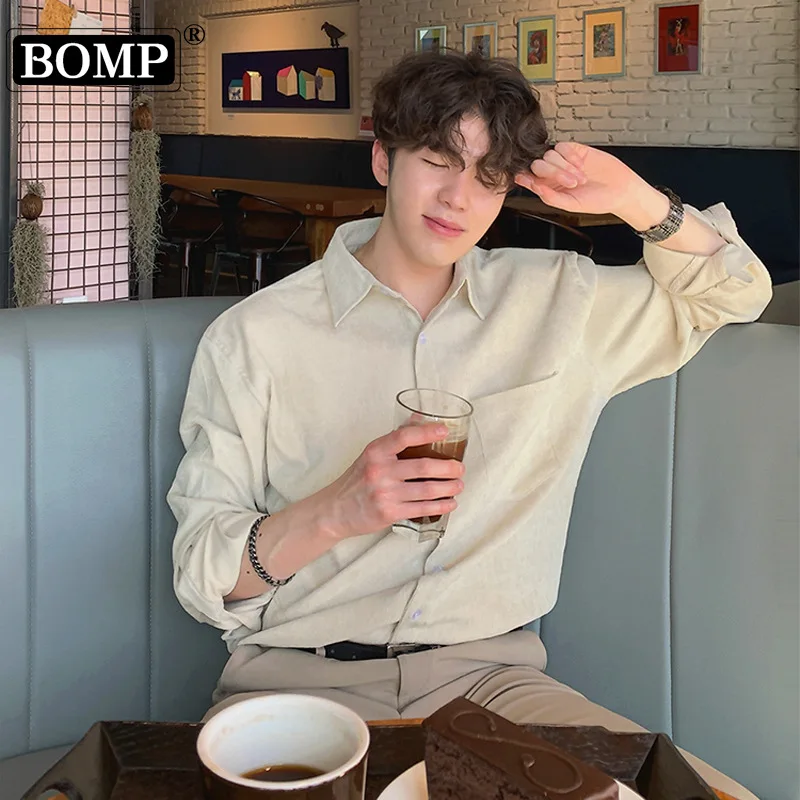 

[BOMP] Spring Autumn Korean Edition Fashion Independent Homemade Versatile Corduroy Shirt Light Mature