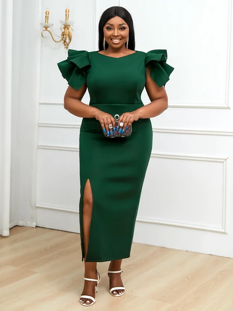 Dark green ruffle dress hotsell