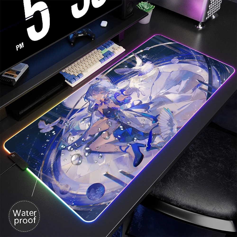 RGB Mouse Pad Game Honkai Star Rail Mousepad LED Gamer Waterproof Mouse Mat Keyboard Pads Luminous Desk Mats with Backlit