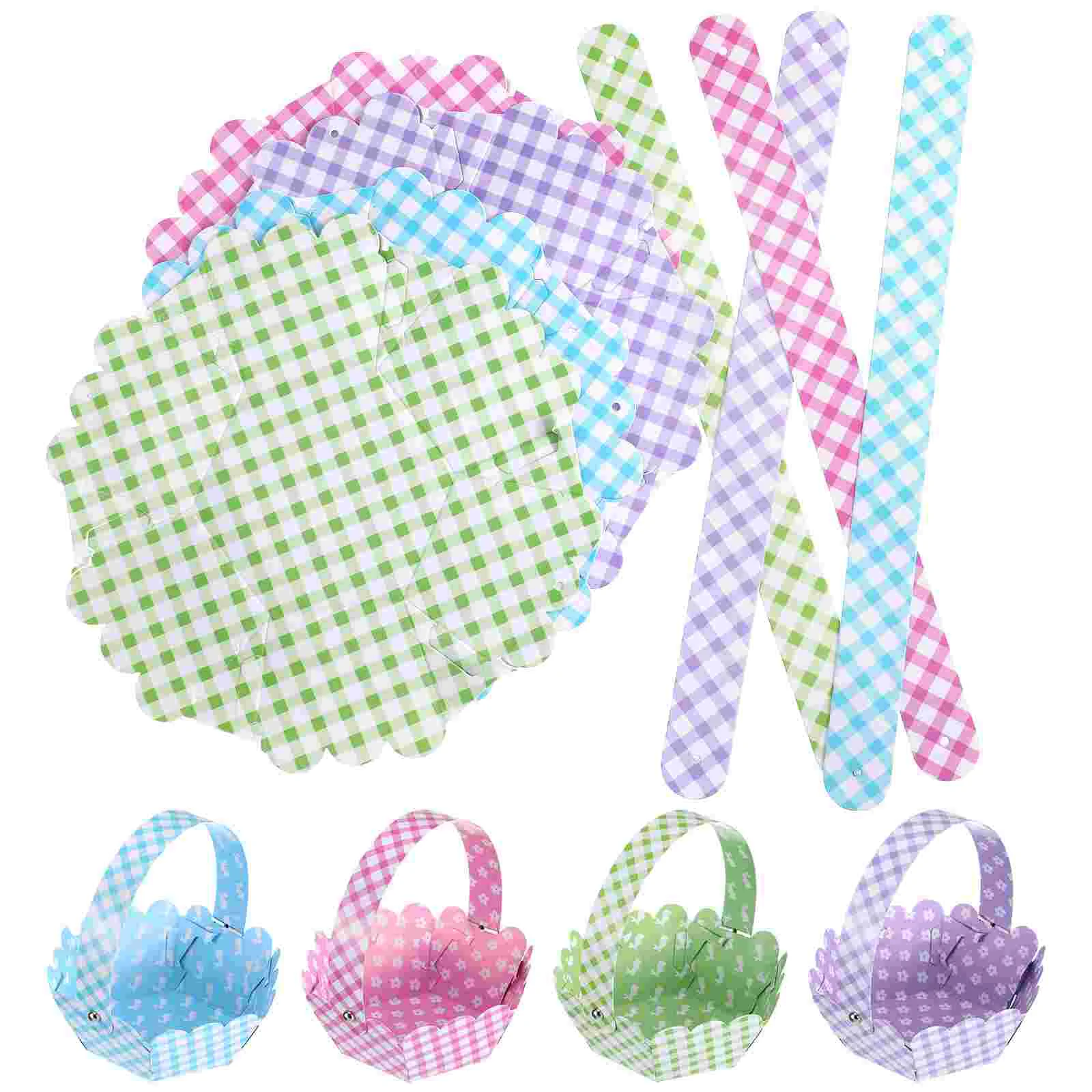 

12 Pcs DIY Shopping Basket Easter Egg Holder Bunny Design Toy Set Portable Ornament Theme Paper Gift Baskets