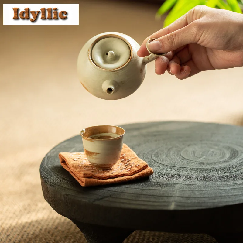 140ml Wabi Sabi Style Handmade Side Handle Teapot Creative Tea Infuser Pot Tea Maker Kettle With Filter Tea Ceremony Gift Craft