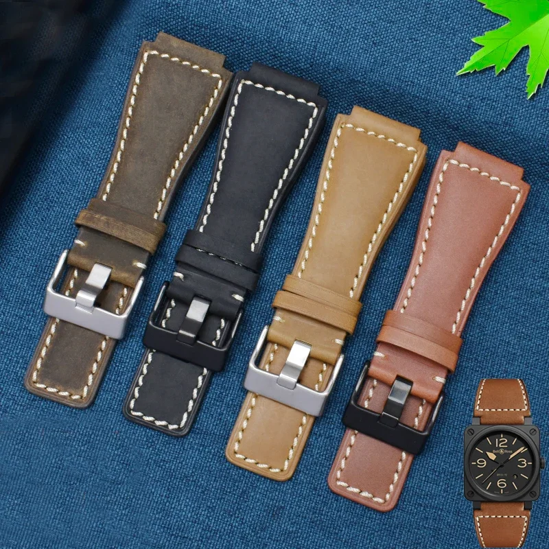 35mm*24mm Genuine Leather Watchband Men's wristband for Bell  Ross BR-01 and BR-03 Strap High Quality Wrist Belt Bracelet + Tool