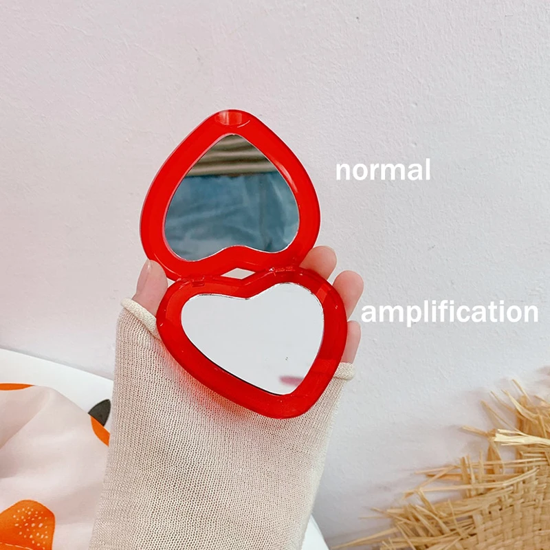 CASHOU11 Heart Shaped Cherry Mini Makeup Mirror Compact Pocket Mirror Portable Double-Sided Folding Cosmetic Mirror Women Gifts