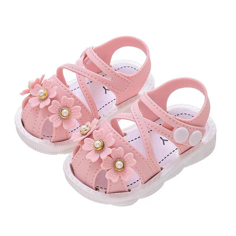 Baby Girl Sandals Summer Close Toe Infant Toddler Shoes Breathable First Walkers Newborn Cute Flower Pearl Beach Sandals 아기신발