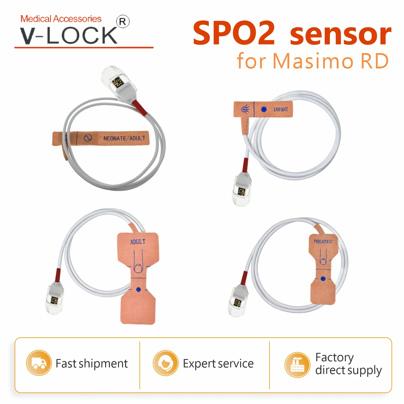 V-LOCK No.0112 High Quality Disposable SPO2 sensor with elastic bandage full sie for Masimo RD set