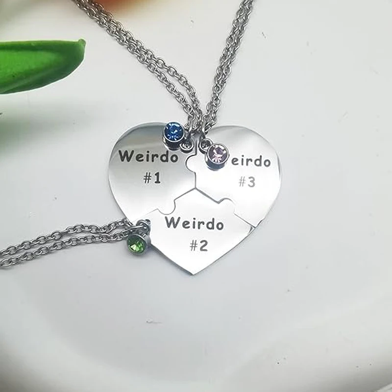 Weirdo 1 Weirdo 2 Weirdo 3 Necklace Heart Bff Necklace for 3 Best Friend Necklaces Sister Friendship Jewelry